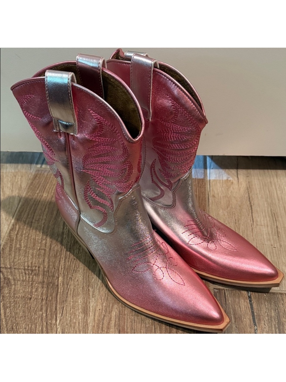 ShuShop Metallic Pink and Silver Heeled Boots